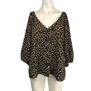 Sanctuary Leopard Print V Neck Button Front Blouse Women XL